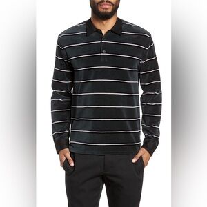 Men’s Vince Long-Sleeve Rugby Stripe Polo Shirt in Hunter Green Size M MSRP $185